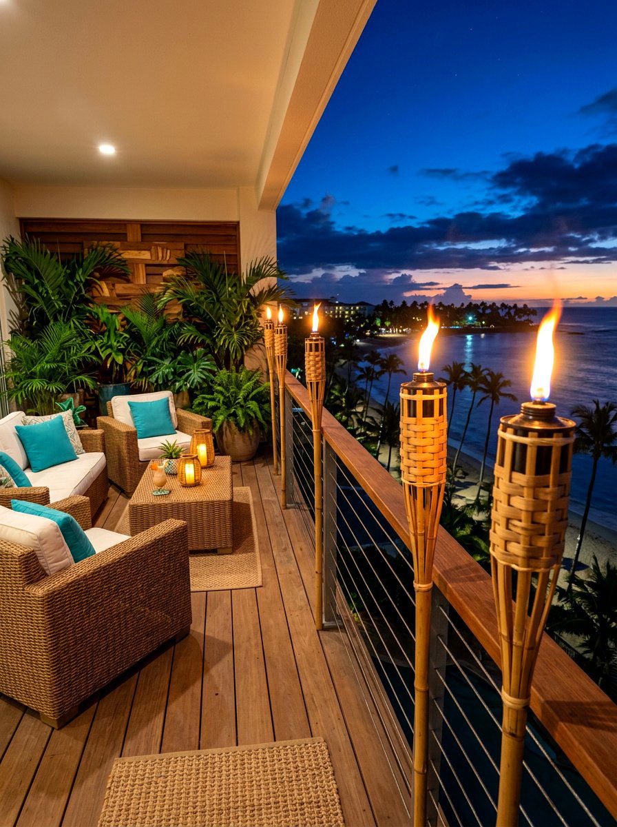 Bamboo Tiki Torches - 30 apartment patio mood lighting ideas