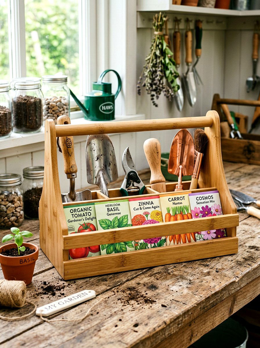 Bamboo Tool Caddy - 30 garden shed storage ideas