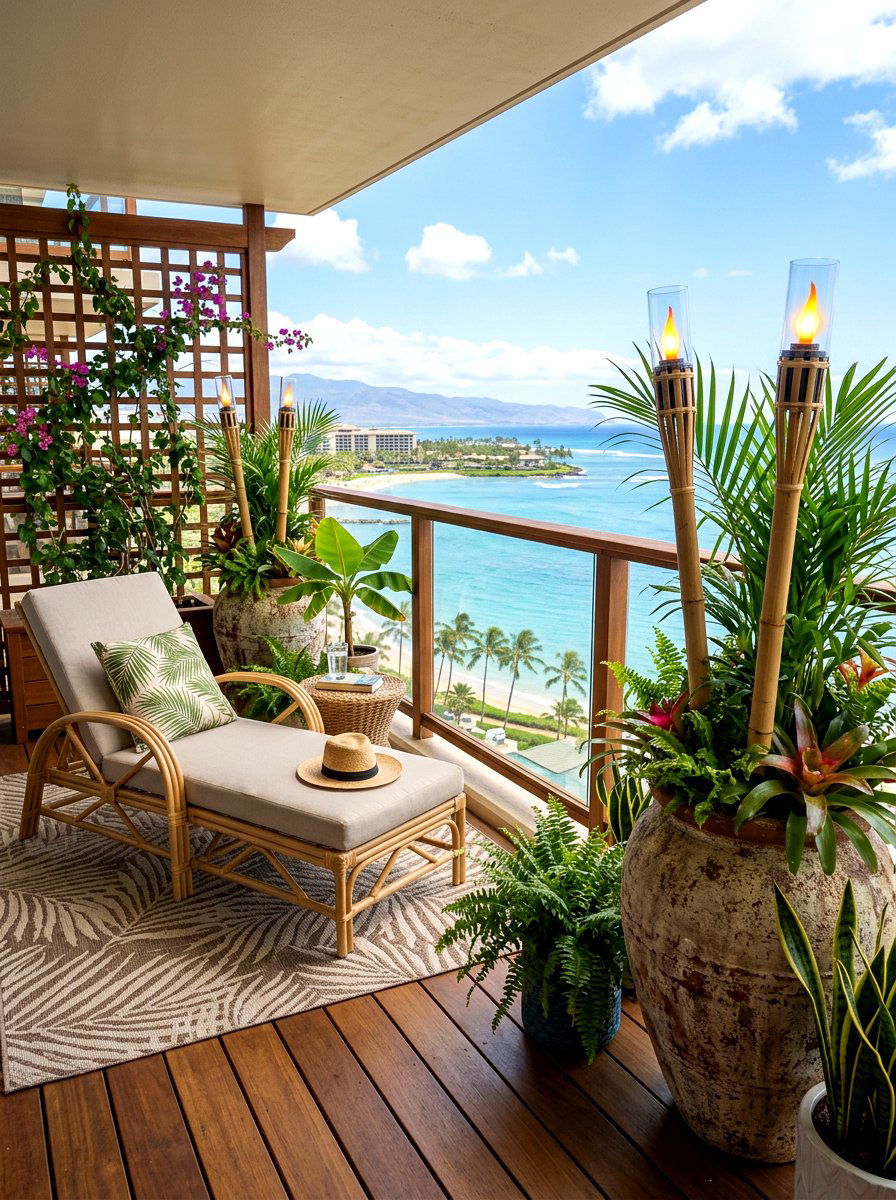 Bamboo Torch Lights - 30 apartment patio lighting ideas
