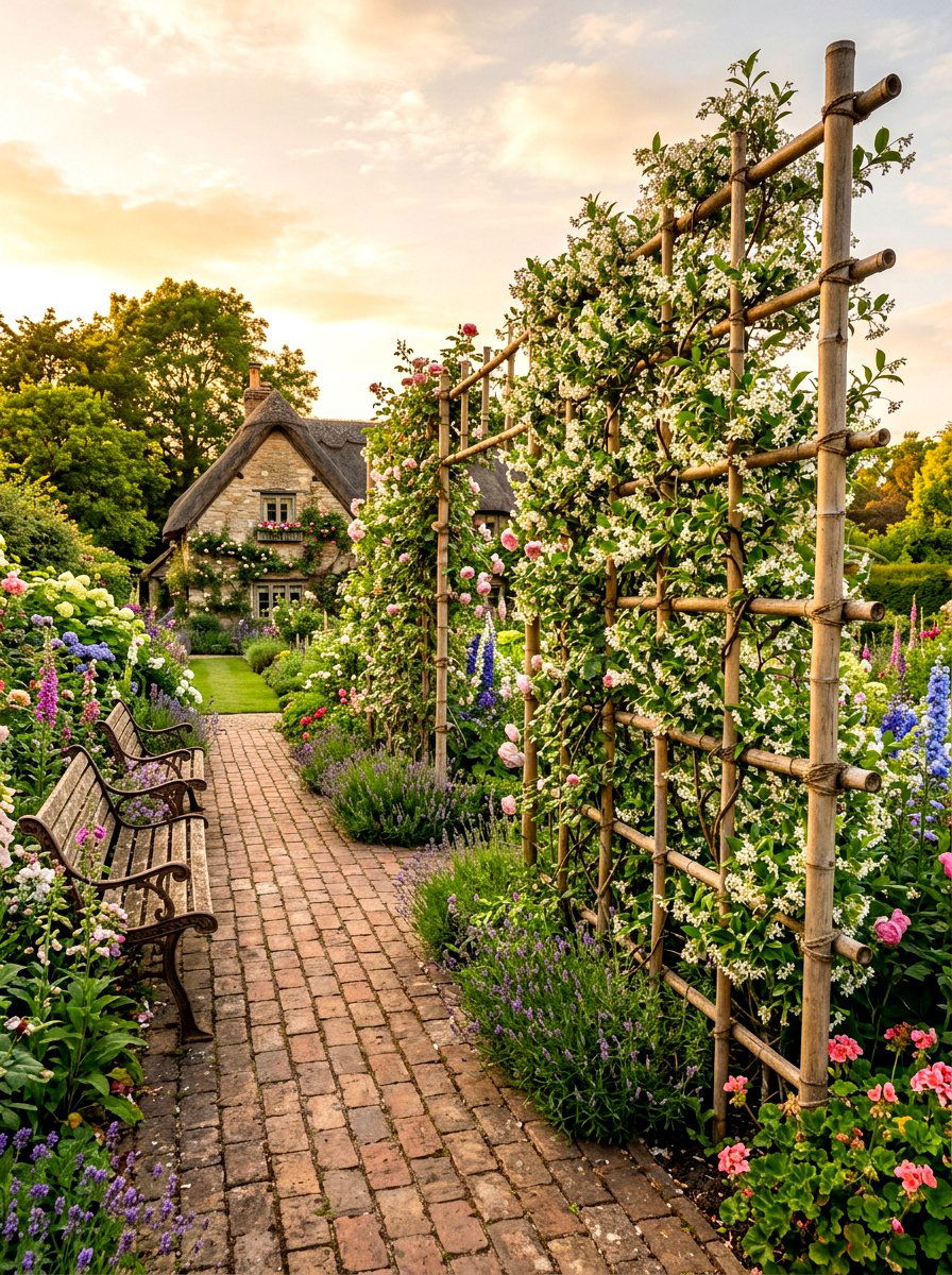 Bamboo Trellis With Climbing Plants - 30 bamboo privacy screen ideas