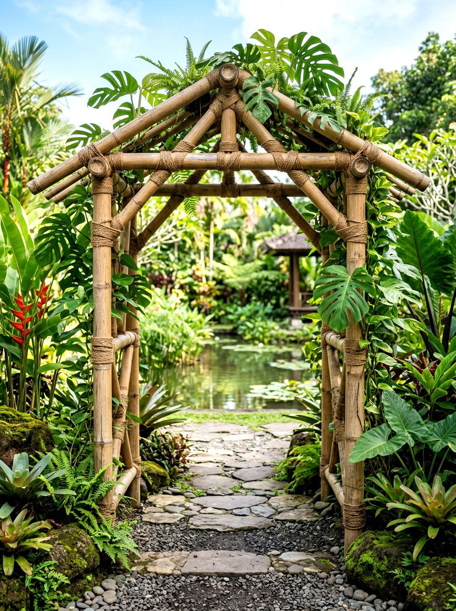 Bamboo Tropical Garden Arch - 30 climbing archway ideas