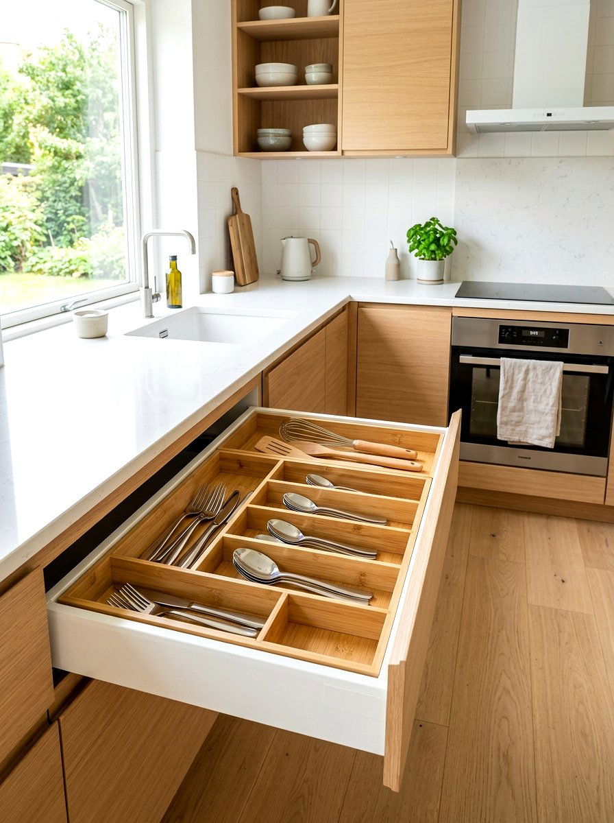 Bamboo Utensil Divider - 30 utensil drawer ideas