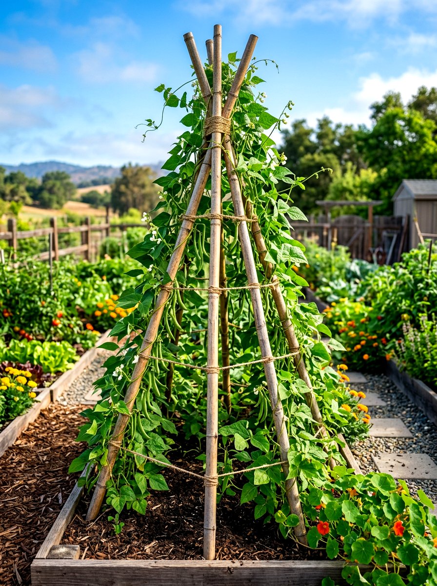 Bamboo Vegetable Trellis - 30 vertical vegetable garden ideas