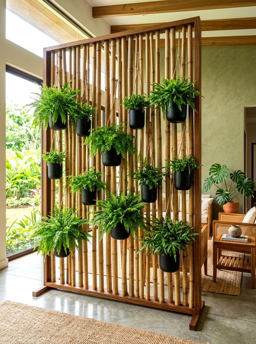 Bamboo Vertical Plant Screen - 30 vertical garden corner ideas