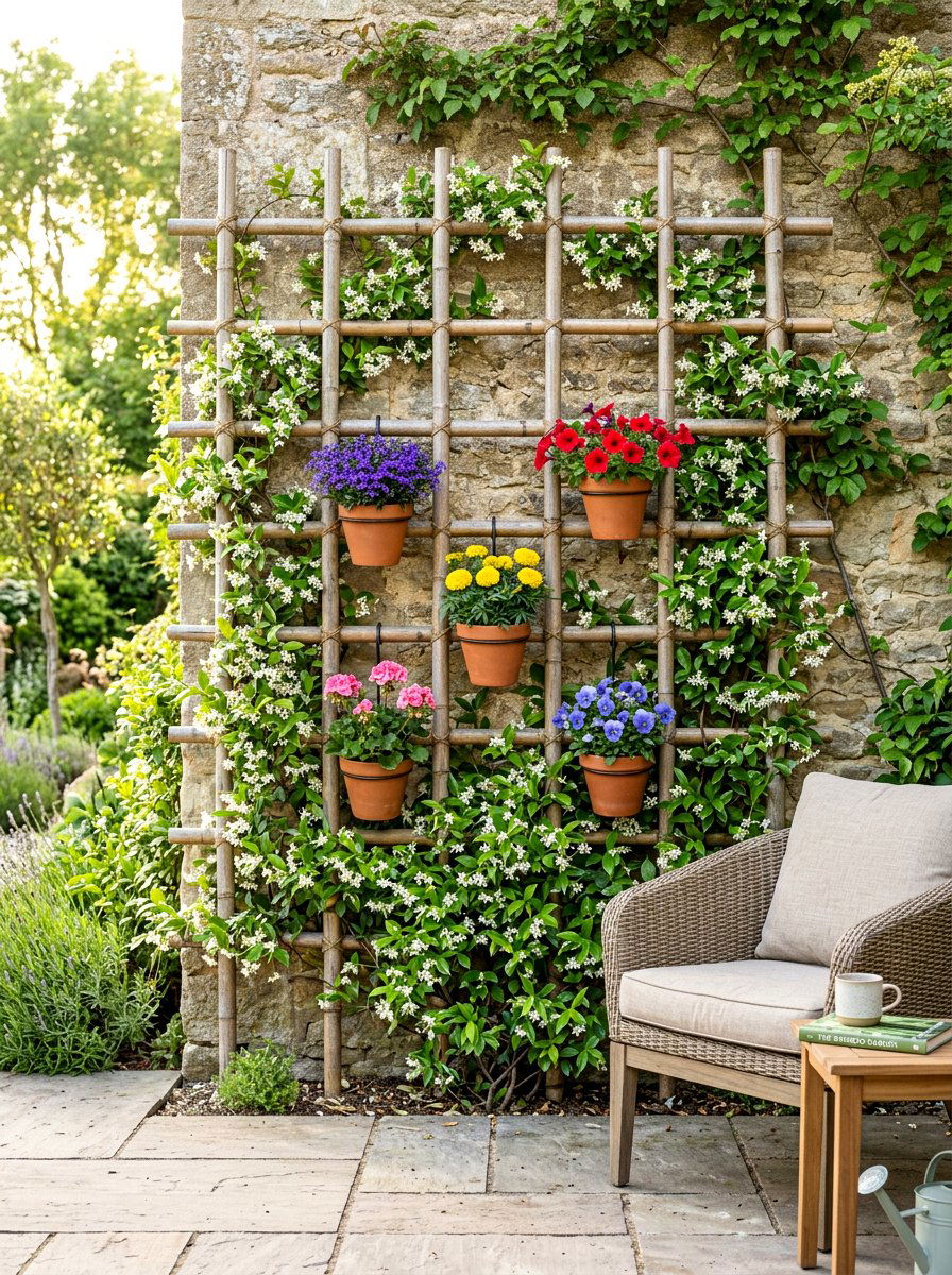 Bamboo Vertical Trellis Garden - 30 hanging wall garden ideas