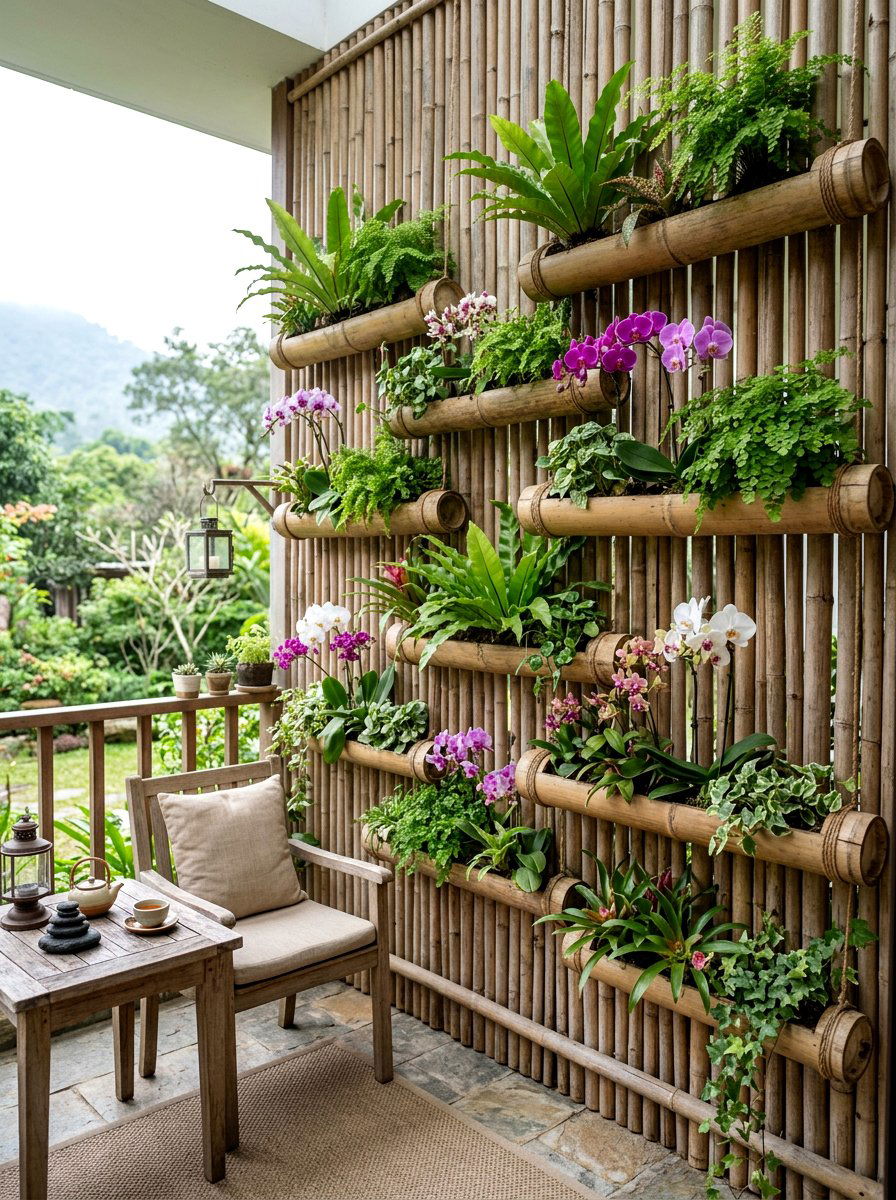 Bamboo Wall Garden - 30 wall garden planter ideas