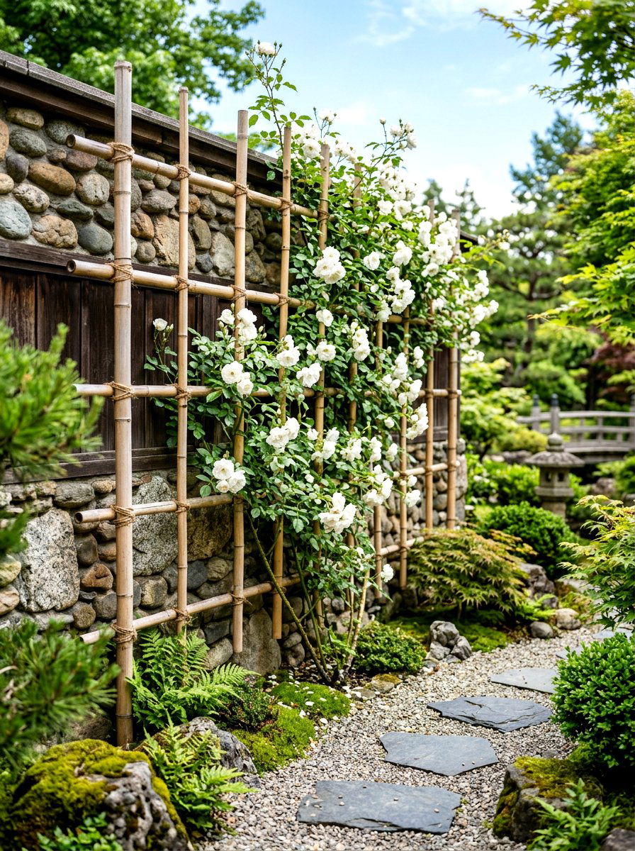 Bamboo Wall Grid - 30 rose trellis wall ideas