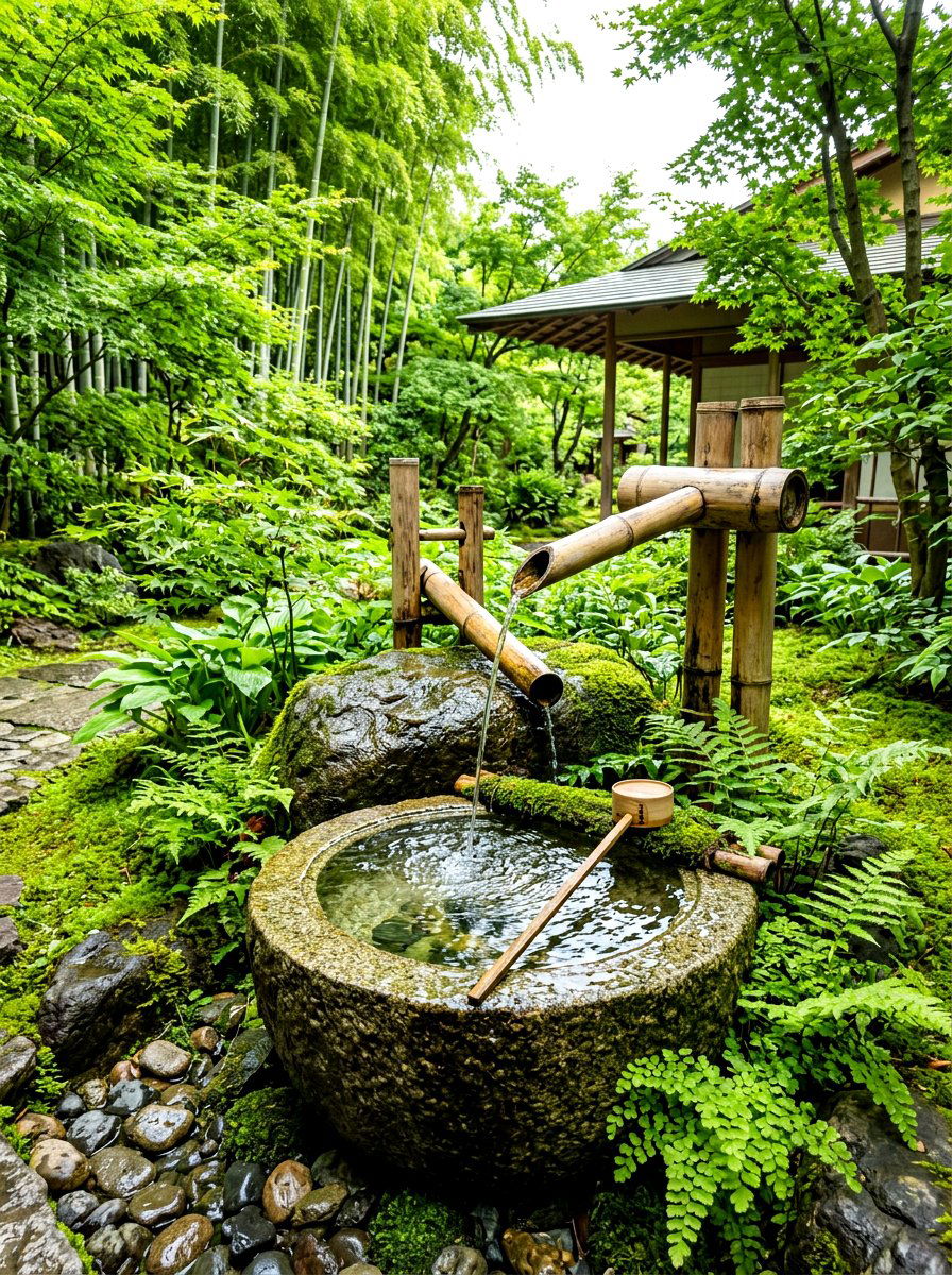 Bamboo Water Feature - 30 zen garden ideas