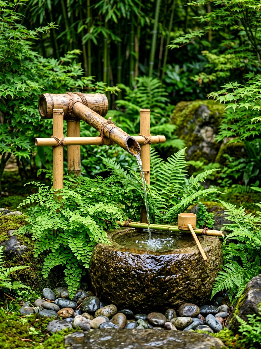 Bamboo Water Fountain - 30 tropical patio ideas