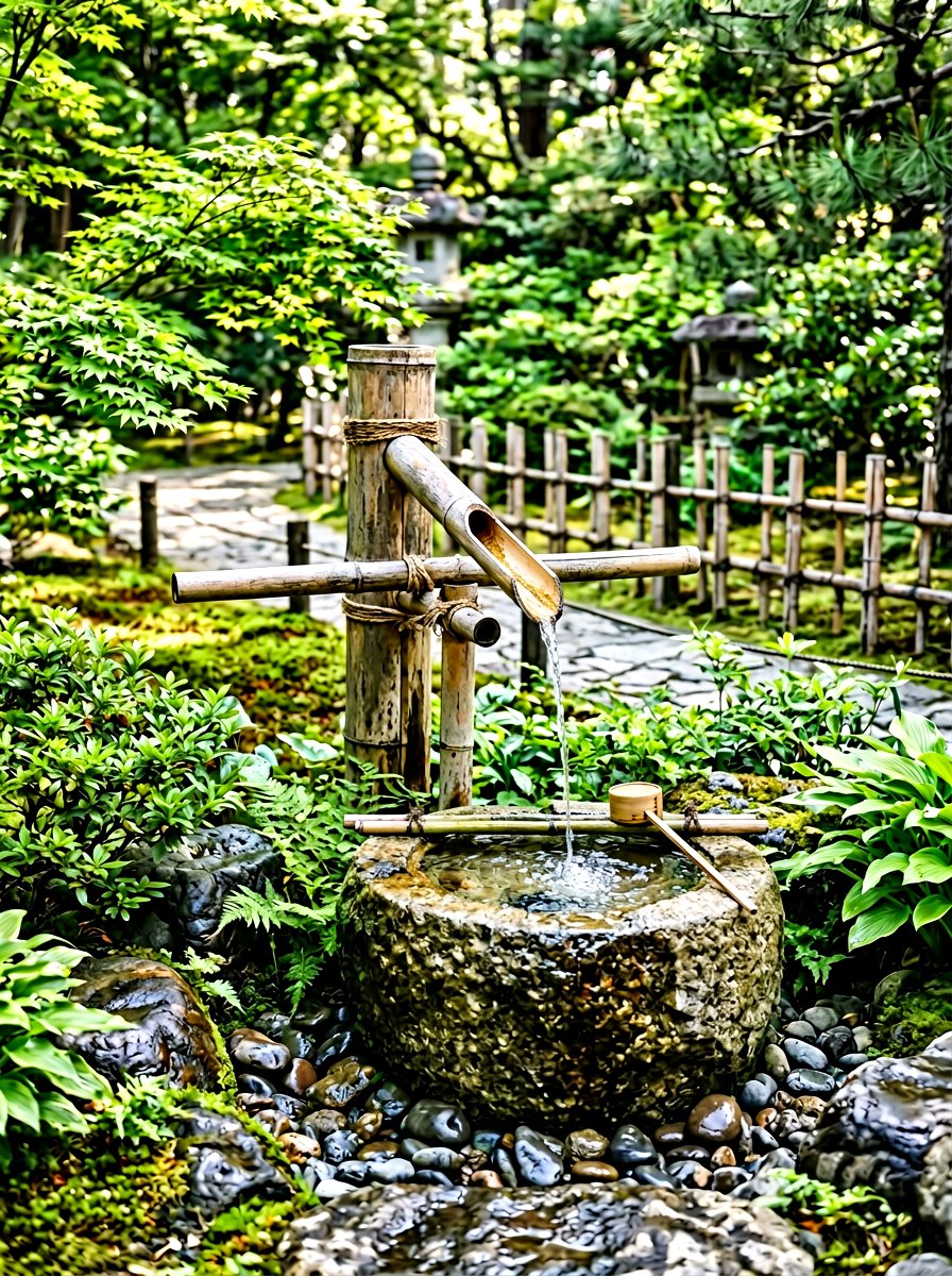 Bamboo Water Fountain - 30 stream garden ideas
