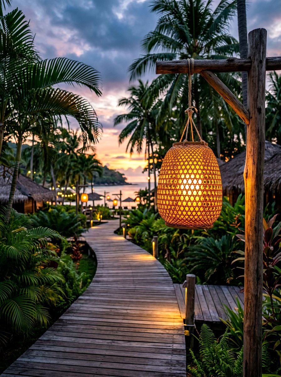Bamboo Weave Lantern - 30 lantern pathway ideas