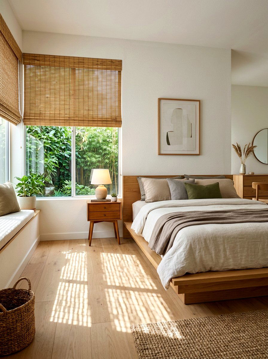 Bamboo Window Blind - 30 Japandi bedroom ideas