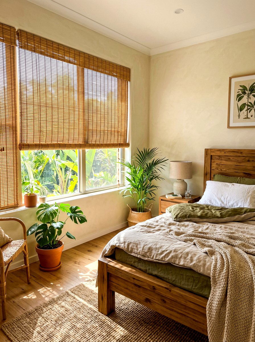 Bamboo Window Blinds - 30 summer bedroom decor ideas