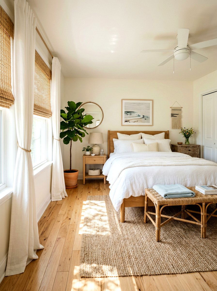 Bamboo Window Shades - 30 coastal grandmother bedroom ideas