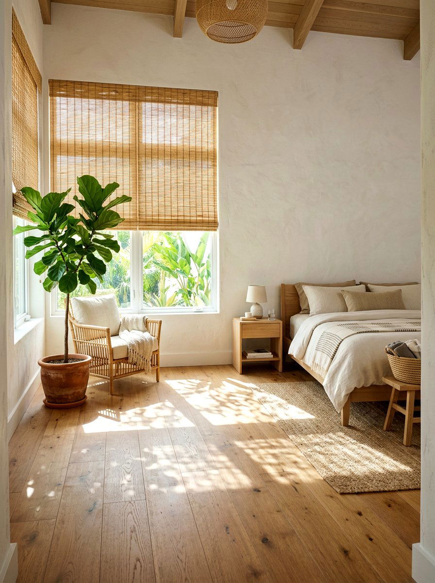 Bamboo Window Shades - 30 earthy bedroom decor ideas