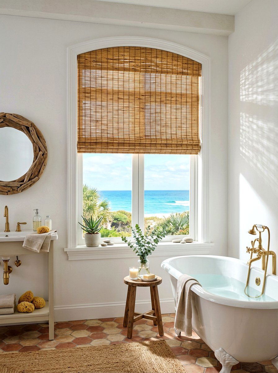 Bamboo Window Shades - 30 seaside bathroom ideas