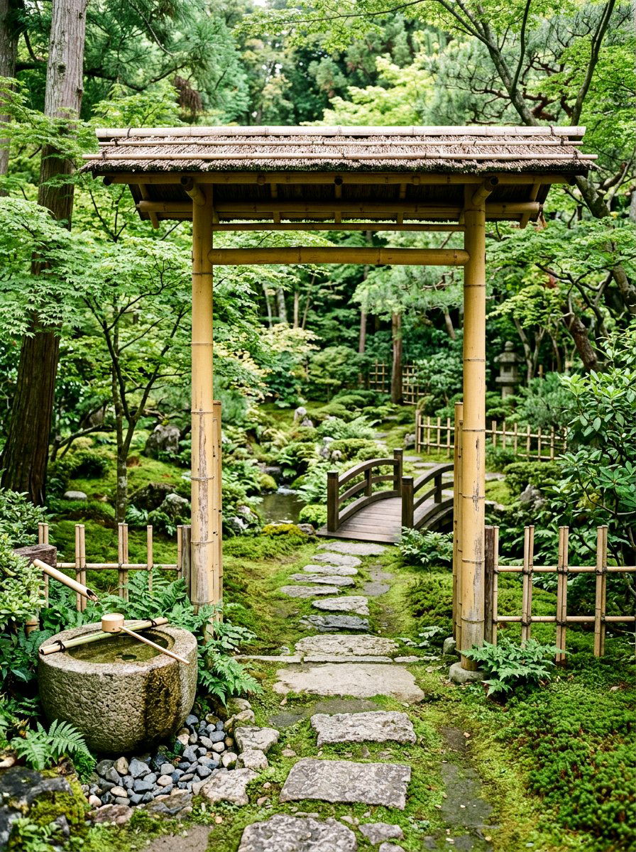 Bamboo Zen Garden Arbor - 30 garden arbor ideas
