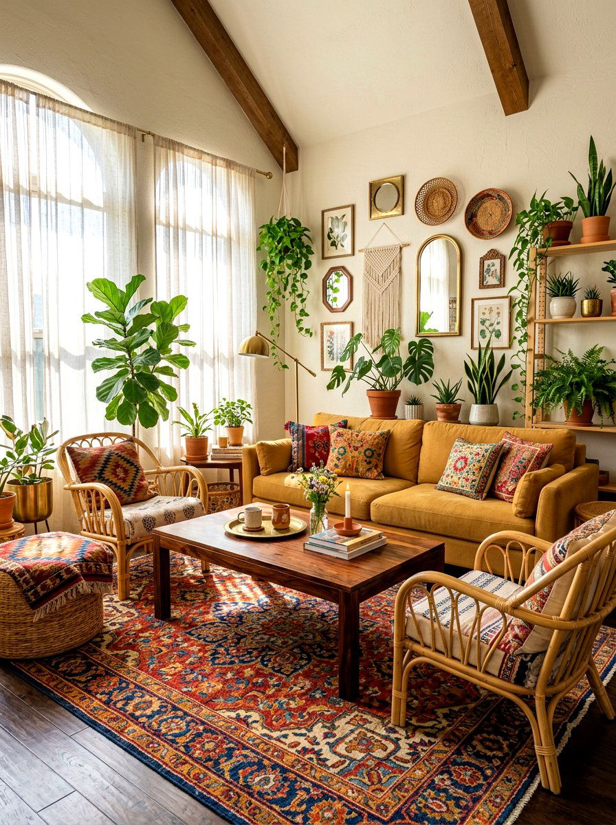 Bamboo and Rosewood Bohemian Lounge Area - 30 mixed wood tone decor ideas