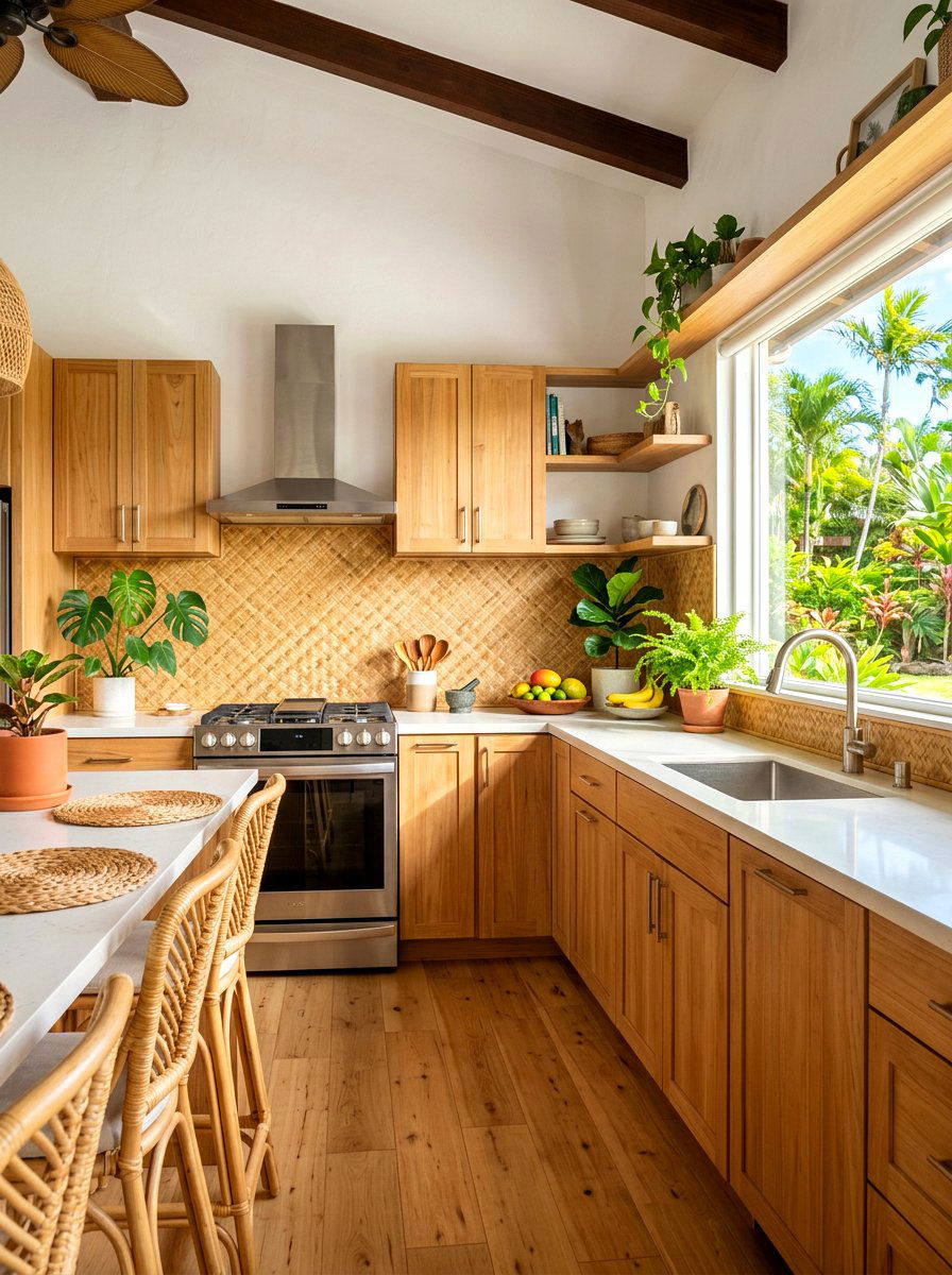 Bamboo backsplash mat - 30 rental friendly kitchen backsplash ideas
