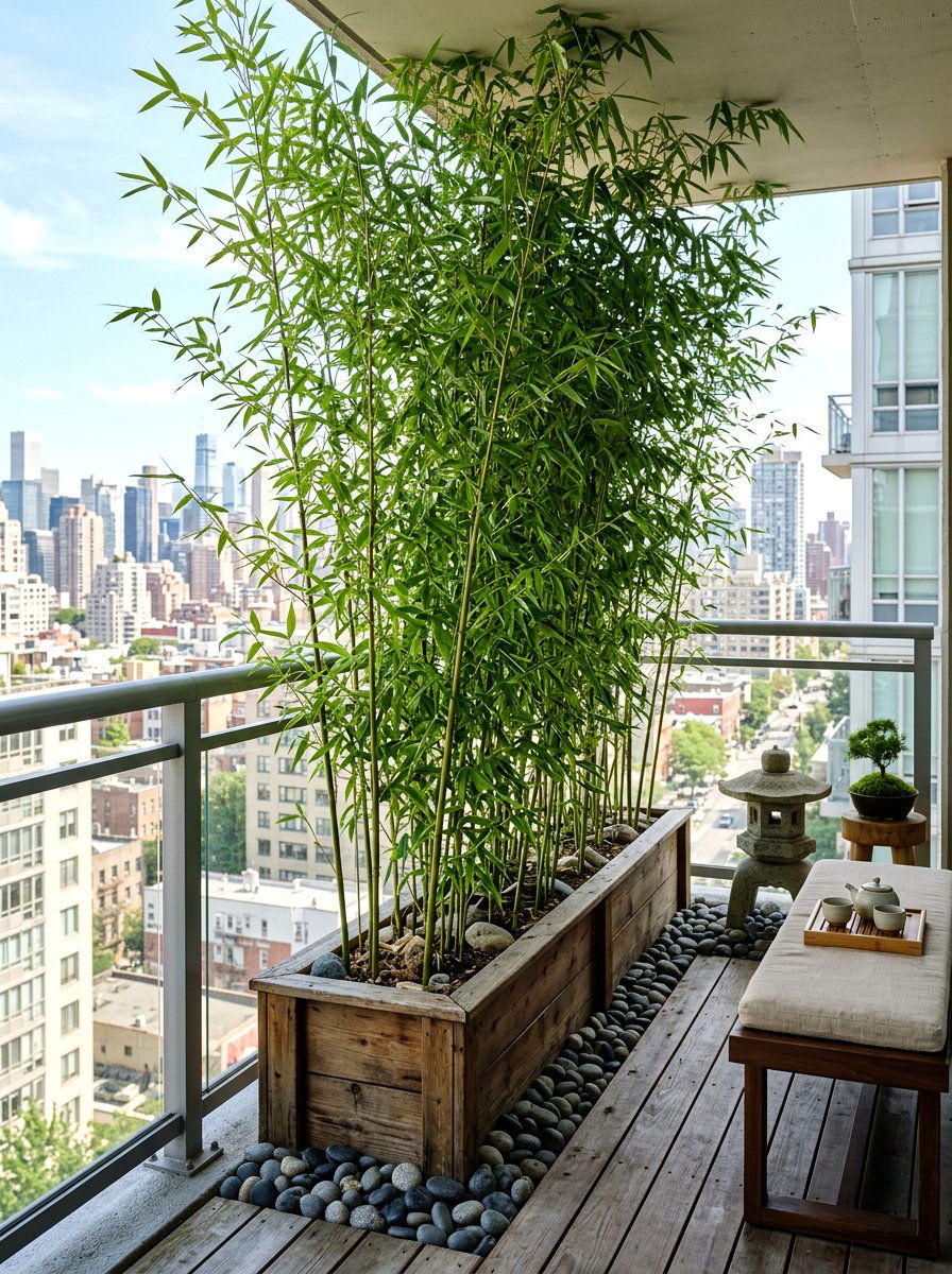 Bamboo balcony box - 30 balcony flower box ideas