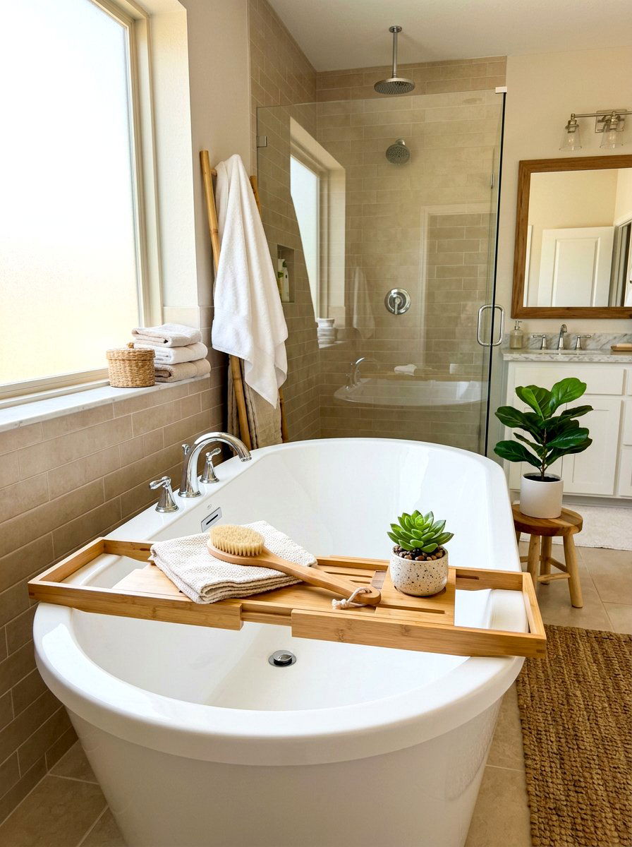 Bamboo bath caddy - 30 tub tray styling ideas