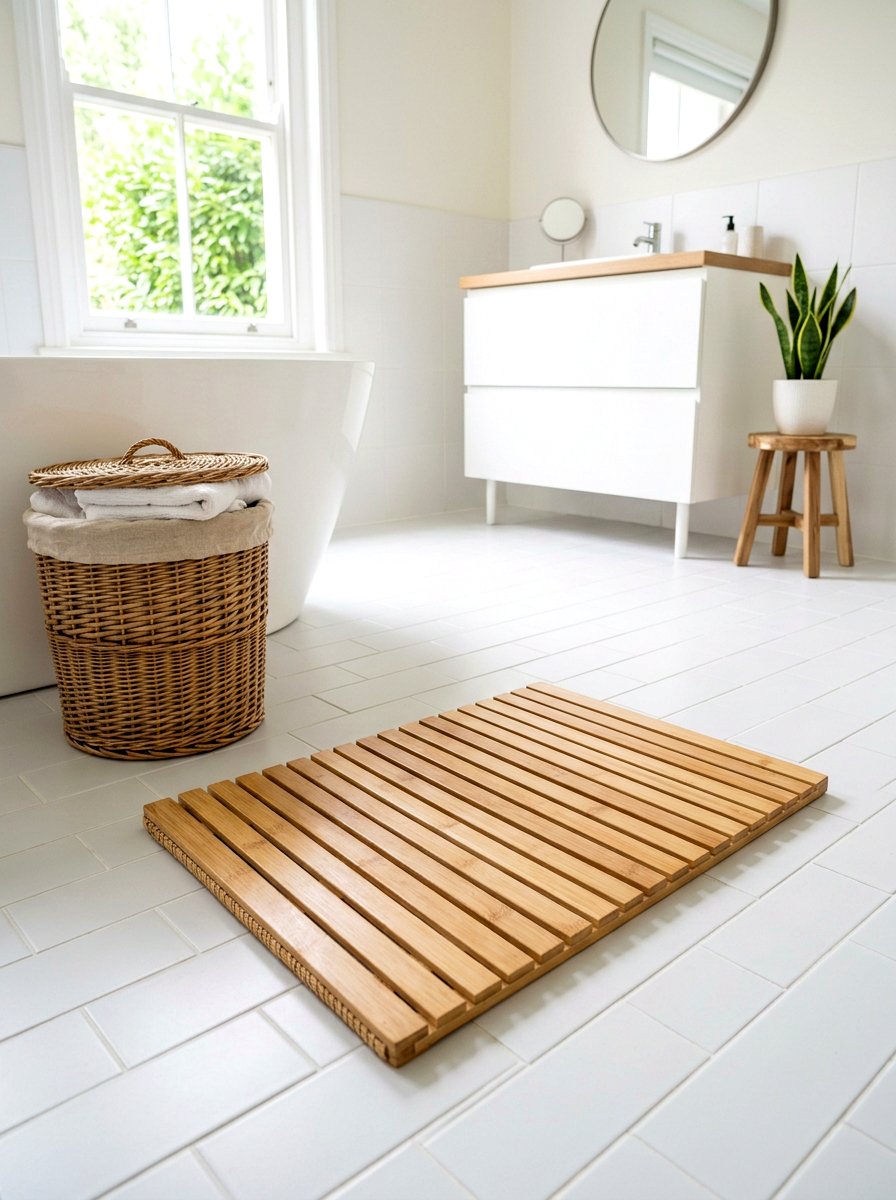 Bamboo bath mat - 30 rental bathroom makeover ideas aesthetic