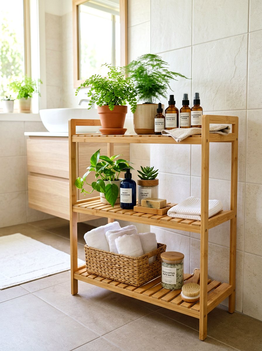 Bamboo bathroom shelf organizer - 30 bathroom plant shelf ideas