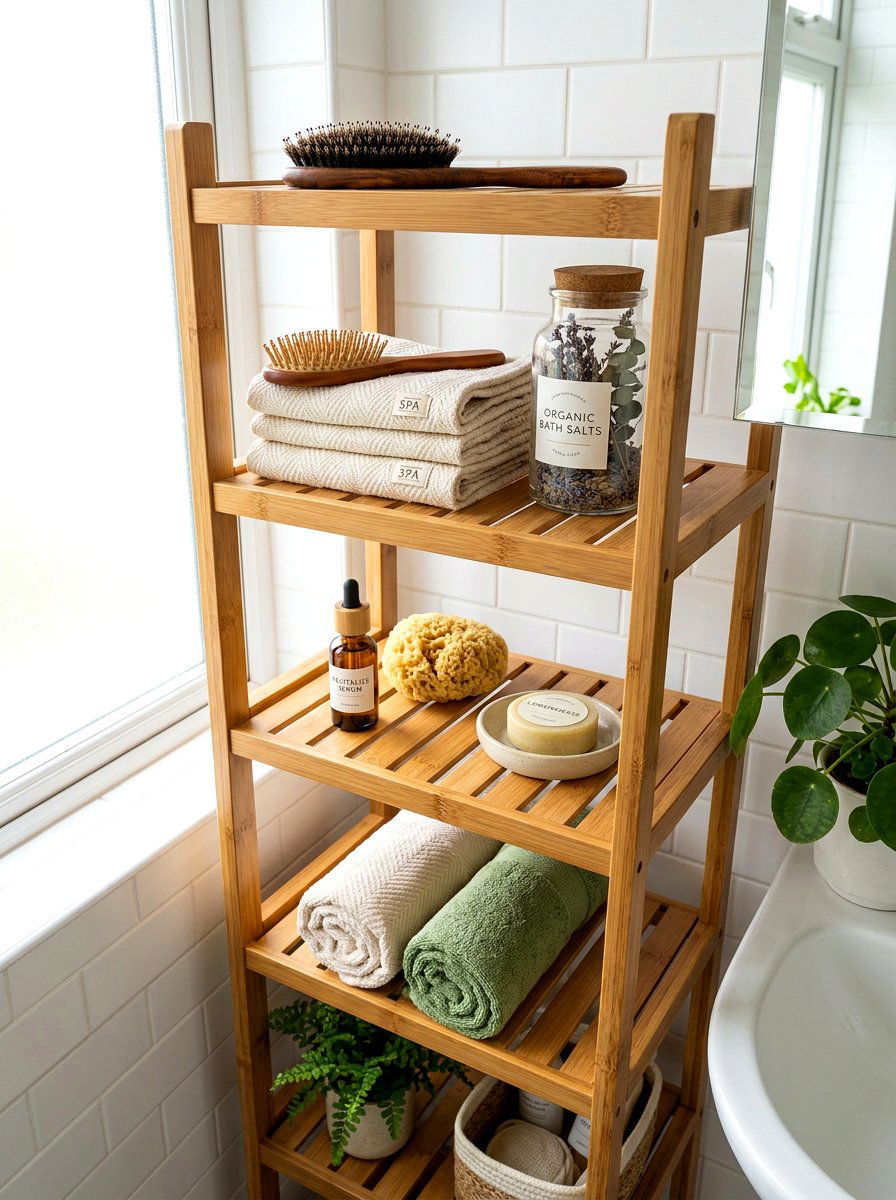 Bamboo bathroom shelf - 30 minimalist shelf styling ideas