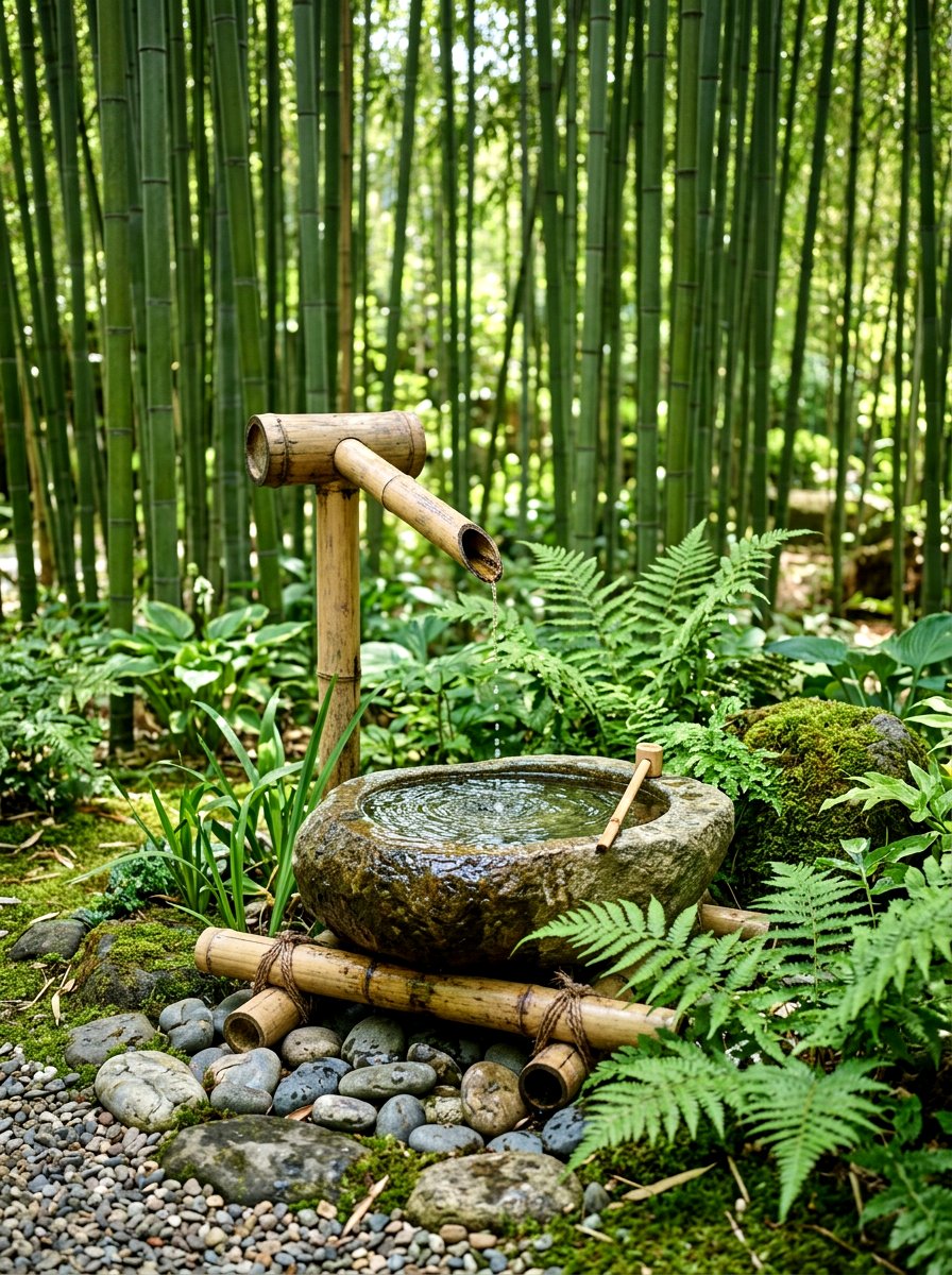 Bamboo bird bath - 30 front yard bird bath ideas