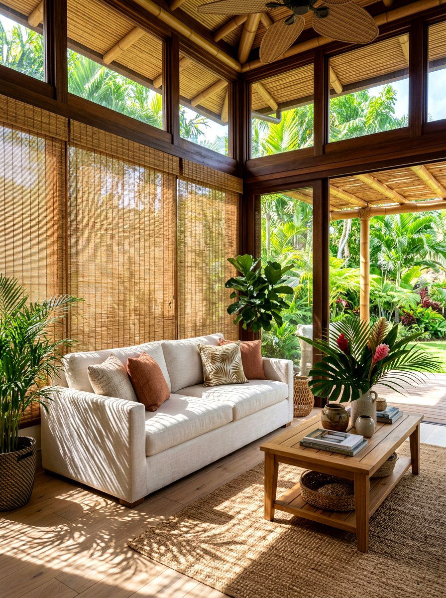 Bamboo blind sunroom - 30 boho sunroom ideas