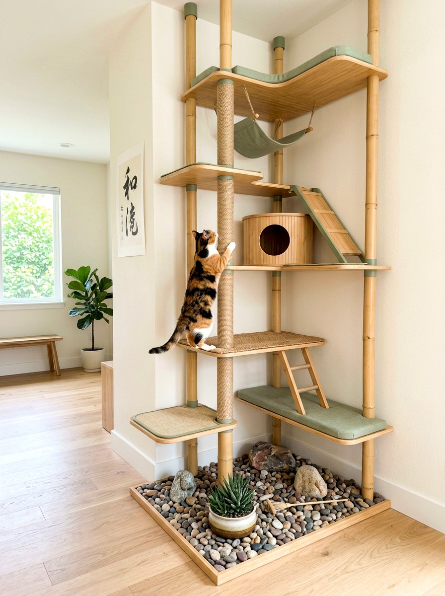 Bamboo cat climbing corner - 30 cat climbing corner ideas