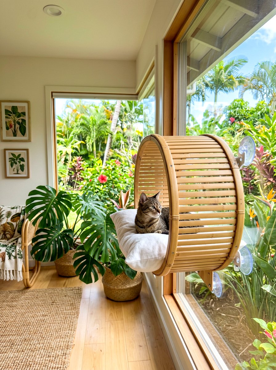 Bamboo cat window pod - 30 cat window perch ideas