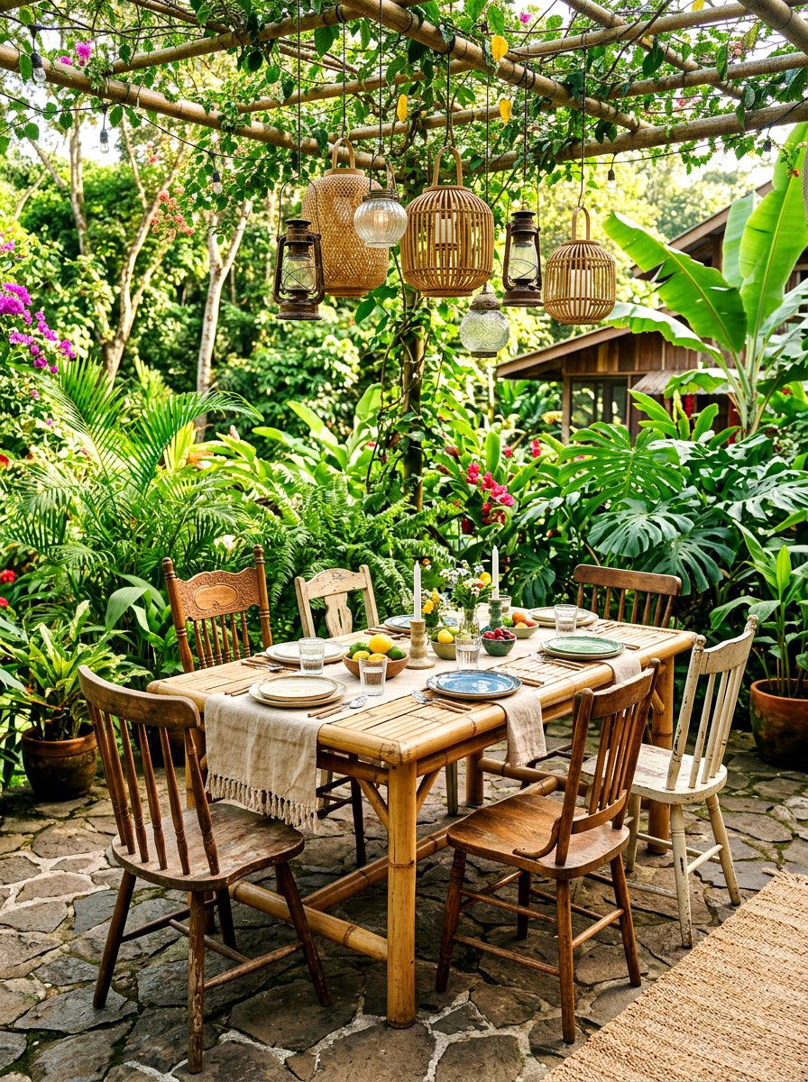 Bamboo dining table - 30 boho outdoor furniture ideas