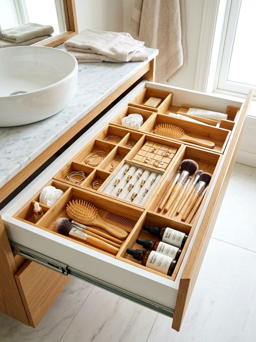 Bamboo drawer inserts - 30 under sink bathroom storage ideas