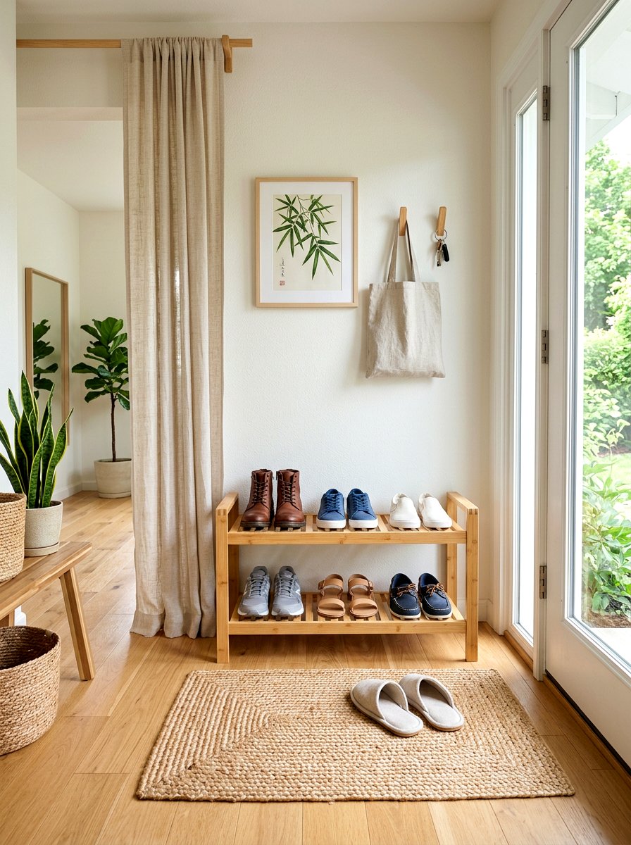 Bamboo entryway shoe rack - 30 earthy entryway ideas