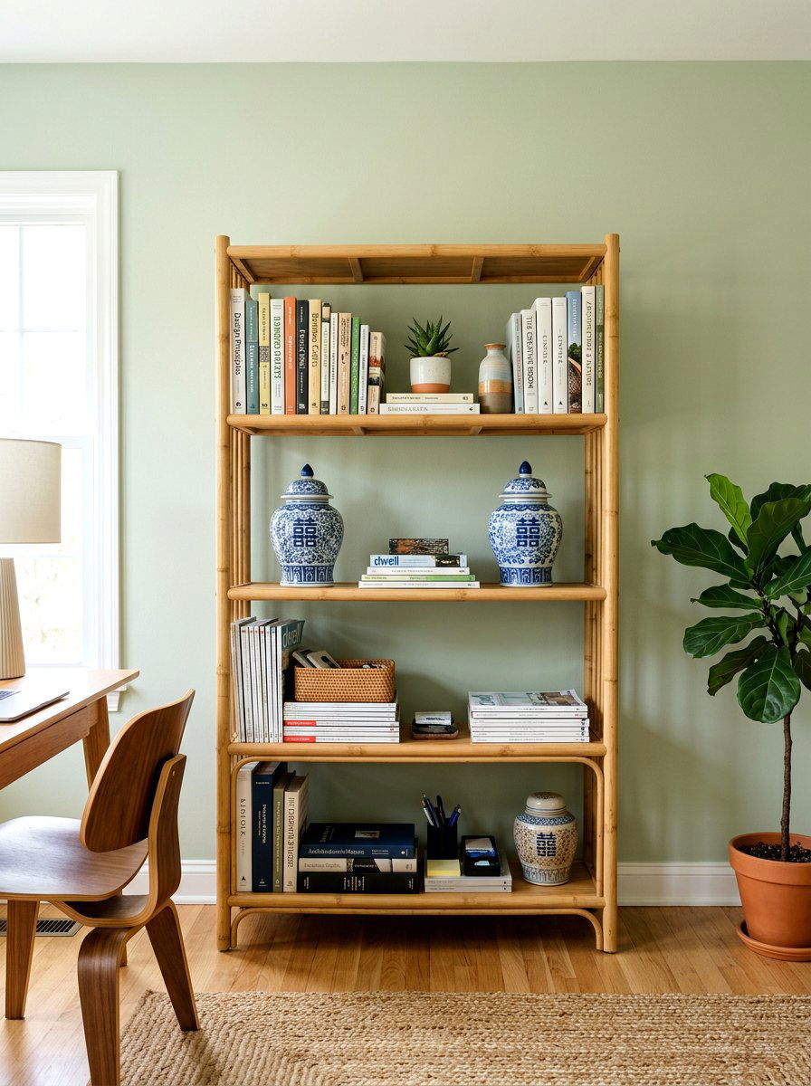 Bamboo etagere office storage - 30 chinoiserie office ideas