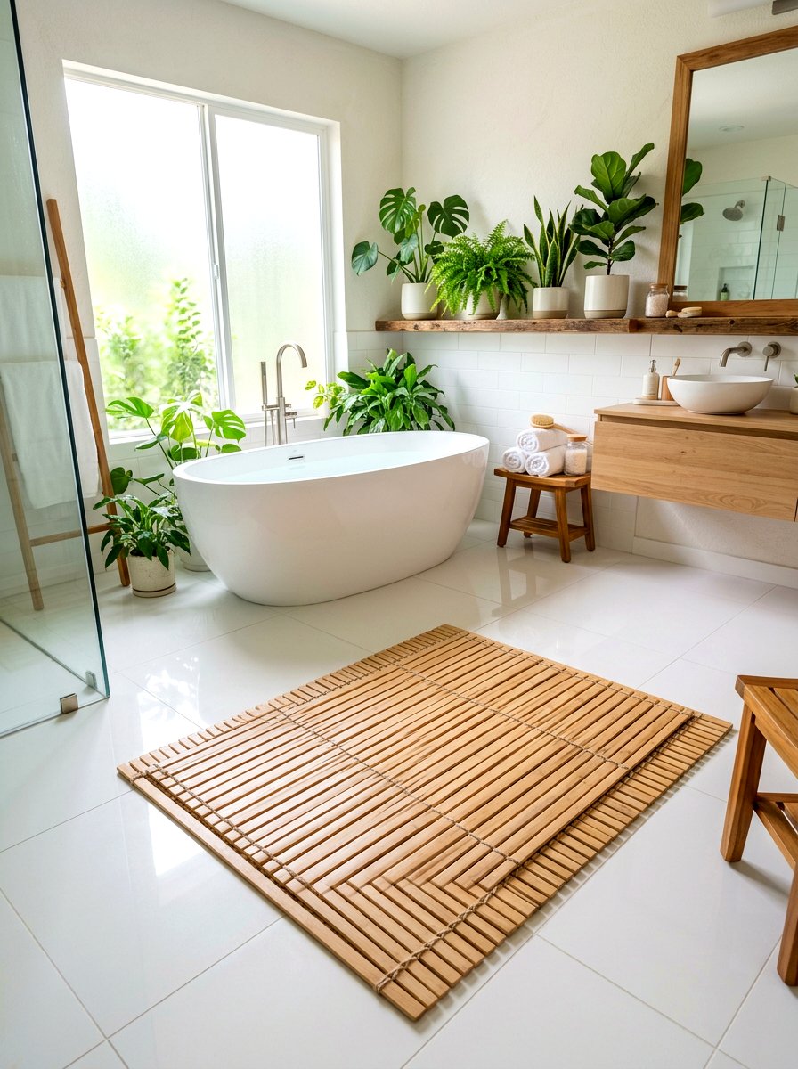 Bamboo floor mat - 30 rental bathroom ideas