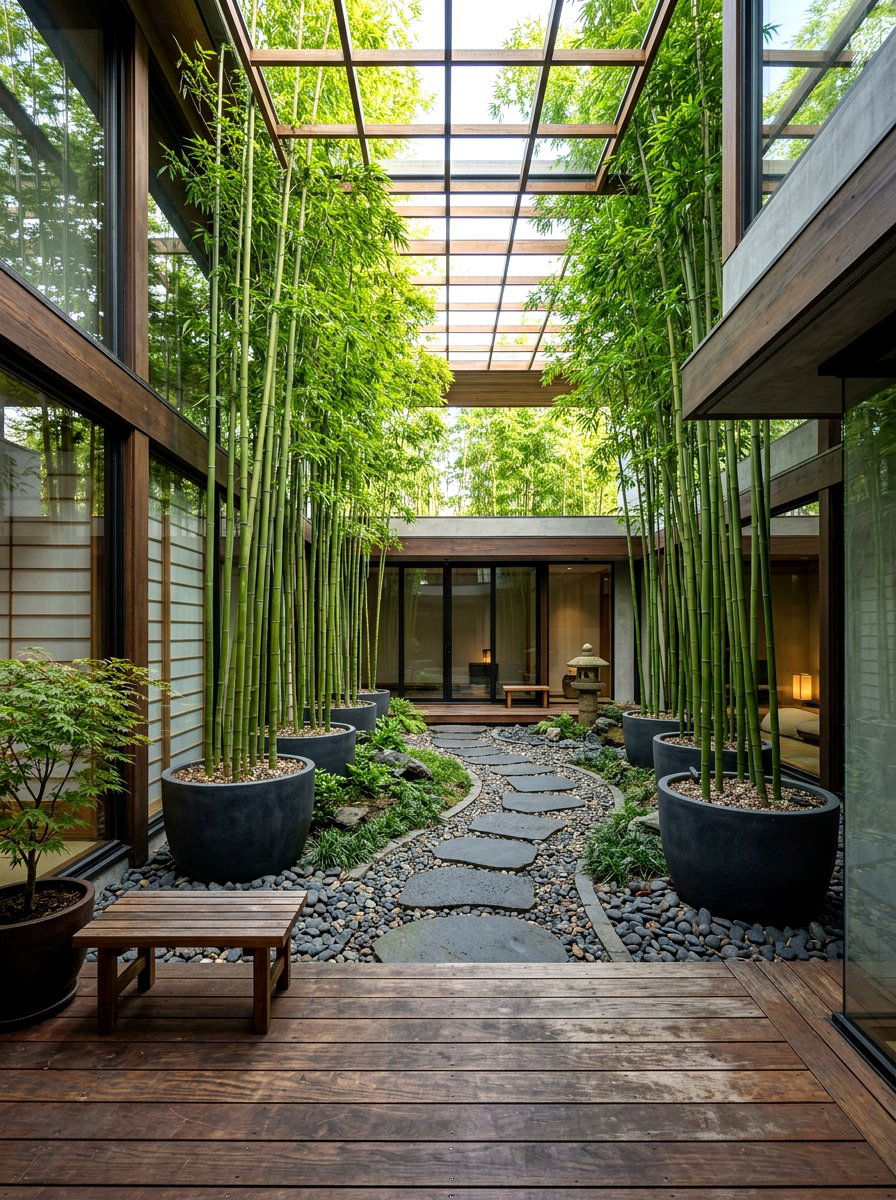 Bamboo forest courtyard - 30 indoor courtyard garden ideas