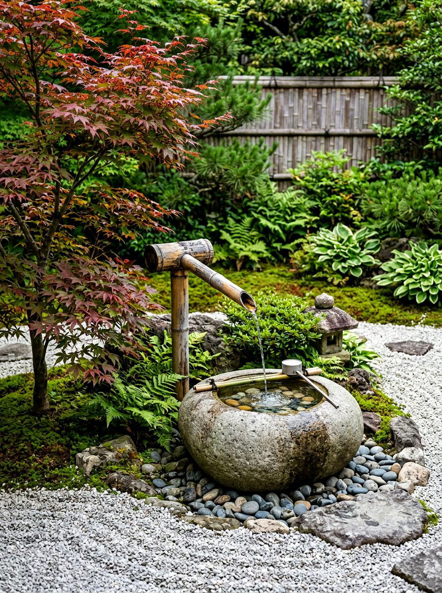 Bamboo fountain - 30 patio fountain ideas