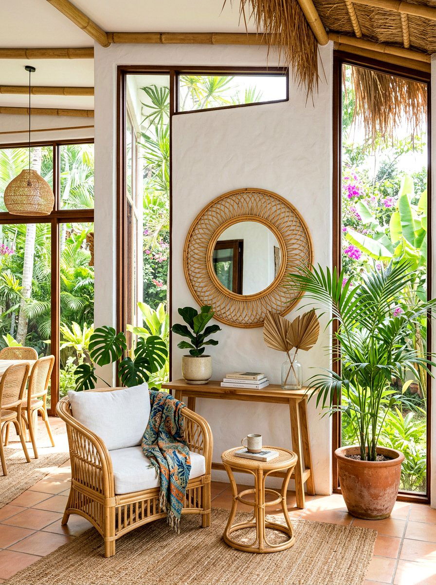Bamboo frame mirror sunroom alcove - 30 mirror alcove ideas