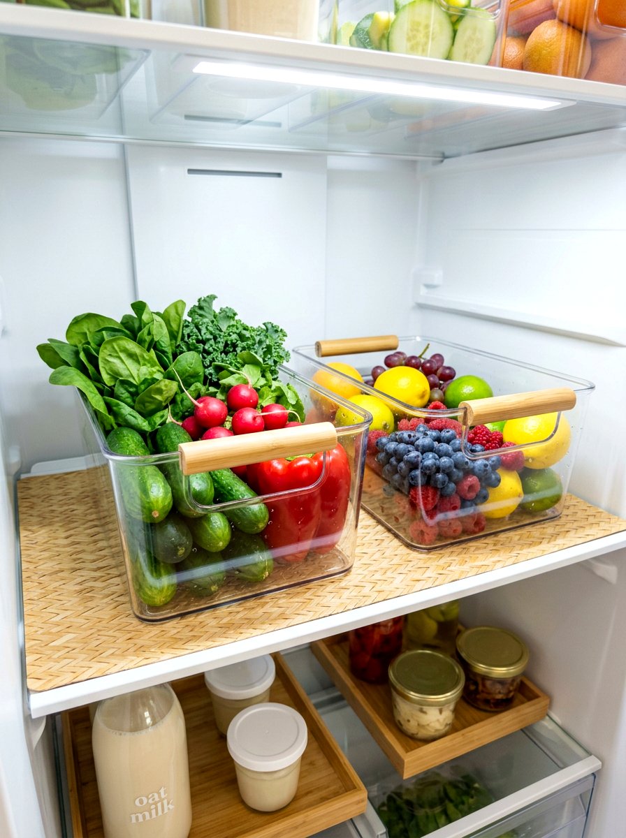 Bamboo fridge liner mat - 30 aesthetic fridge organization ideas