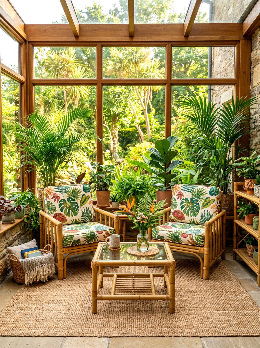 Bamboo furniture sunroom - 30 garden inspired spring decor ideas