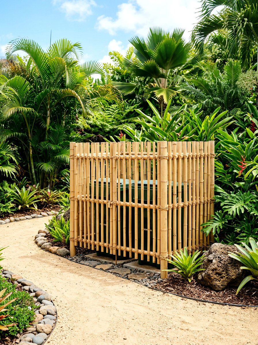 Bamboo garbage can screen - 30 trash can enclosure ideas
