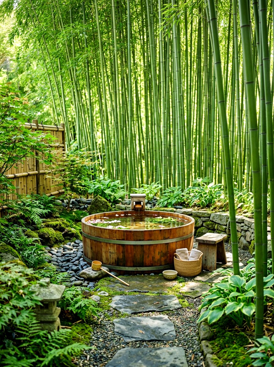 Bamboo garden bathtub - 30 outdoor bath ideas