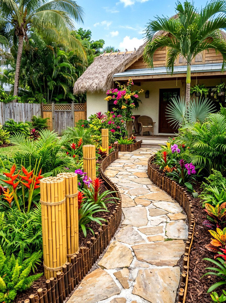 Bamboo garden edging - 30 front yard edging ideas