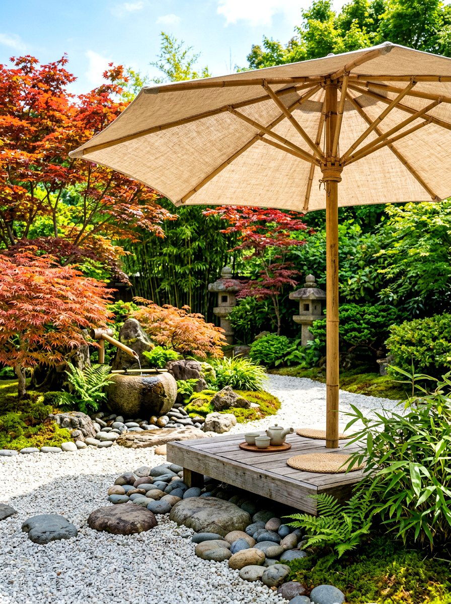 Bamboo garden umbrella - 30 garden umbrella ideas