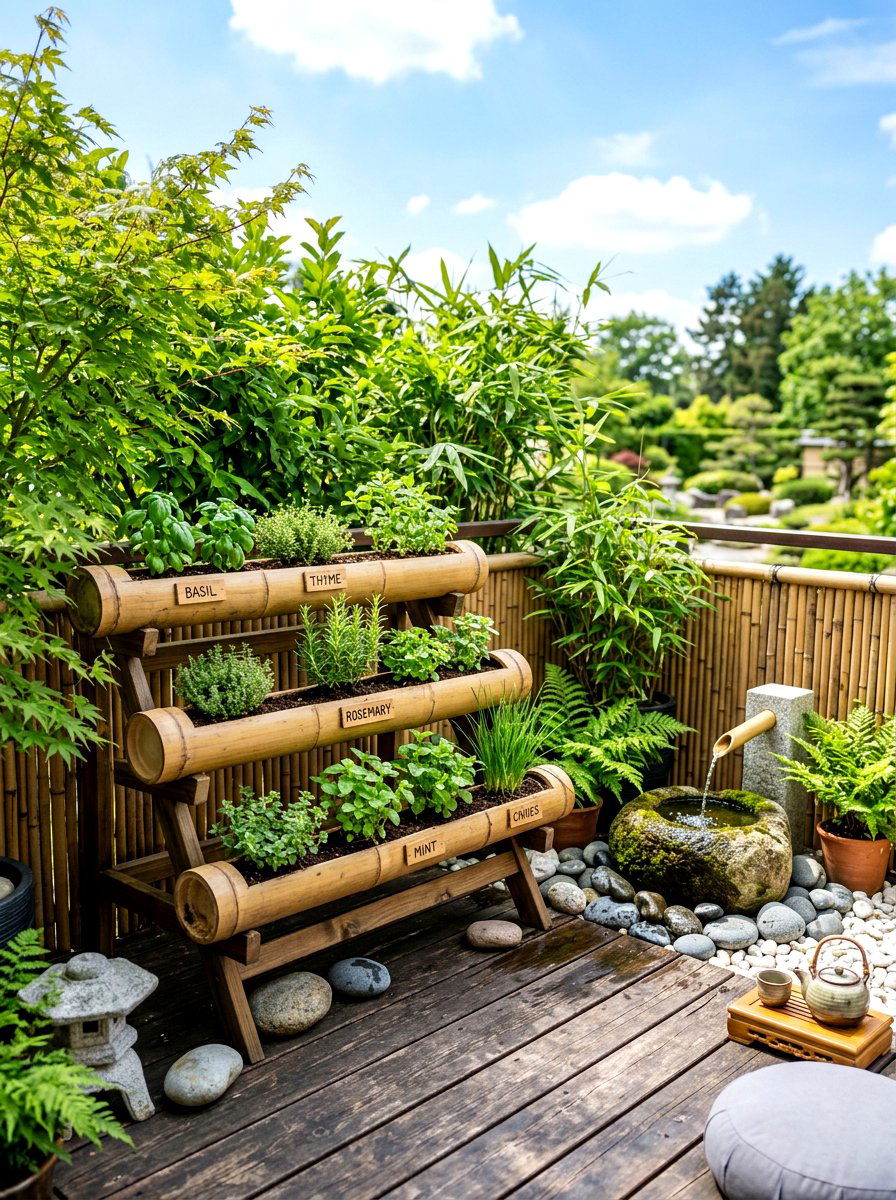 Bamboo herb planter - 30 balcony herb box ideas