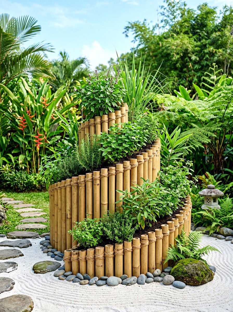 Bamboo herb spiral - 30 raised herb spiral ideas