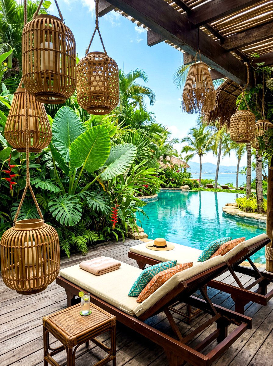 Bamboo lanterns for tropical patio - 30 candle lantern patio styling ideas
