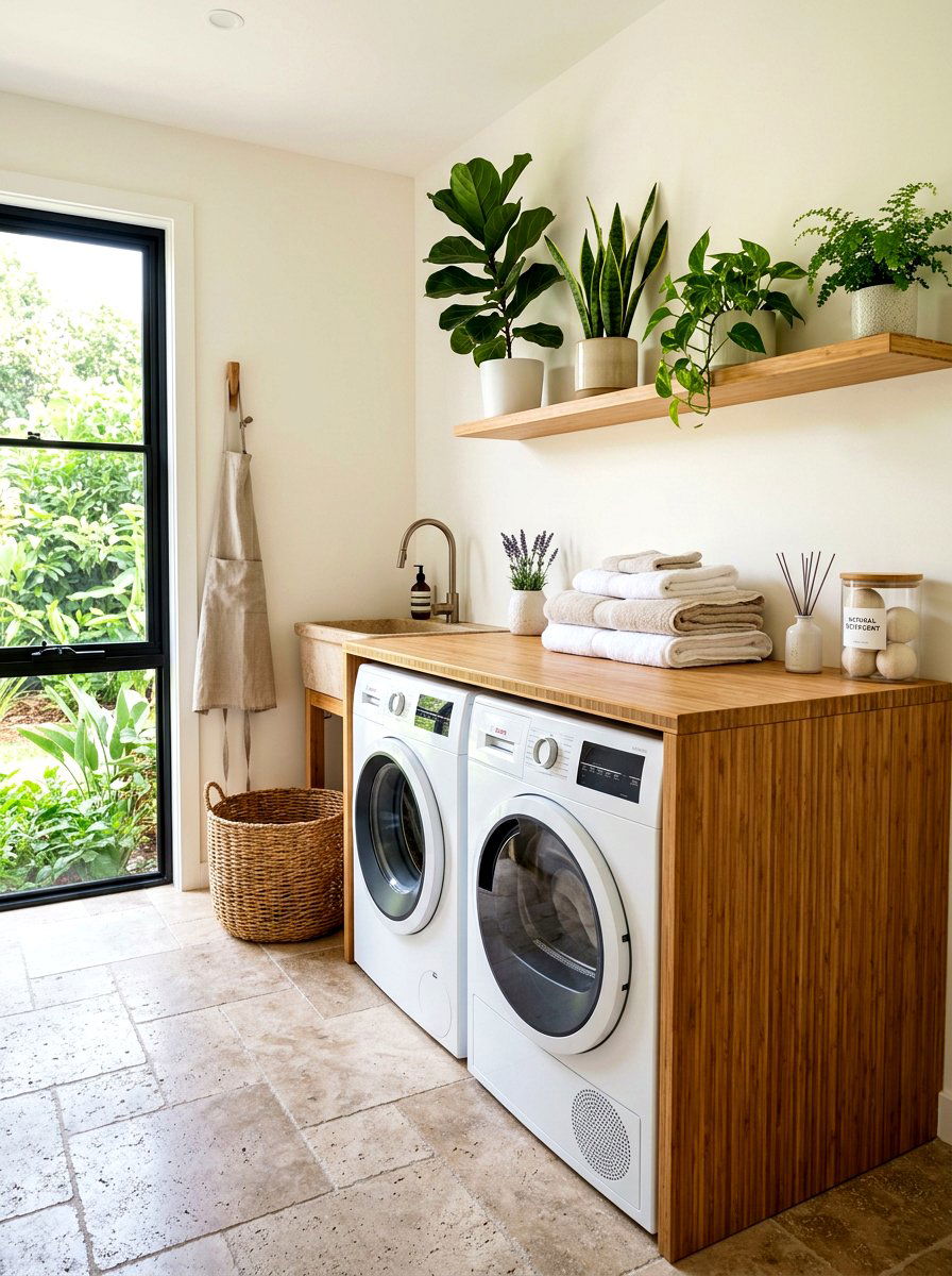 Bamboo laundry folding surface - 30 countertop over washer dryer ideas